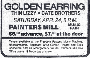 Golden Earring Painter's Mill April 24 1976 show ad